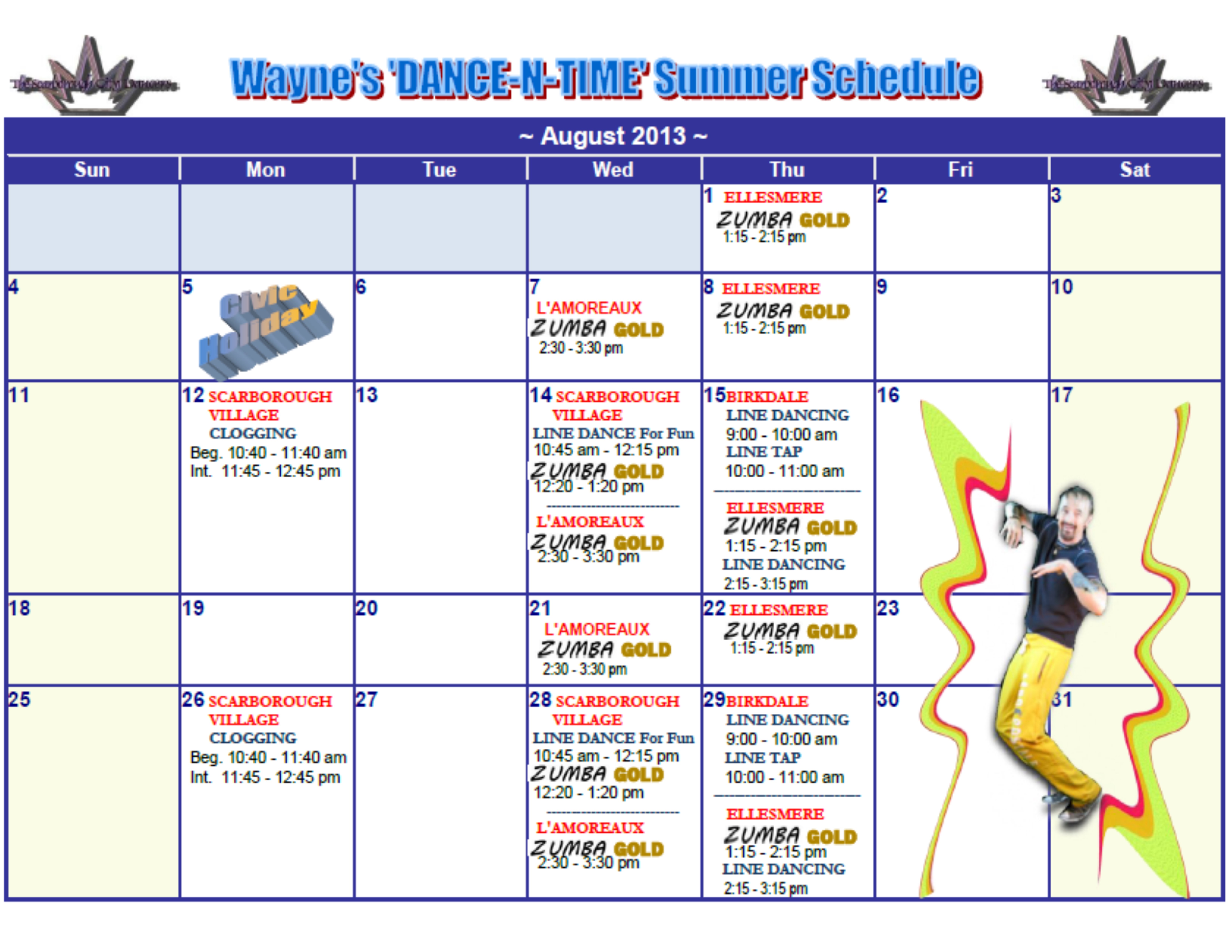 SUMMER CLASS SCHEDULE PAGE